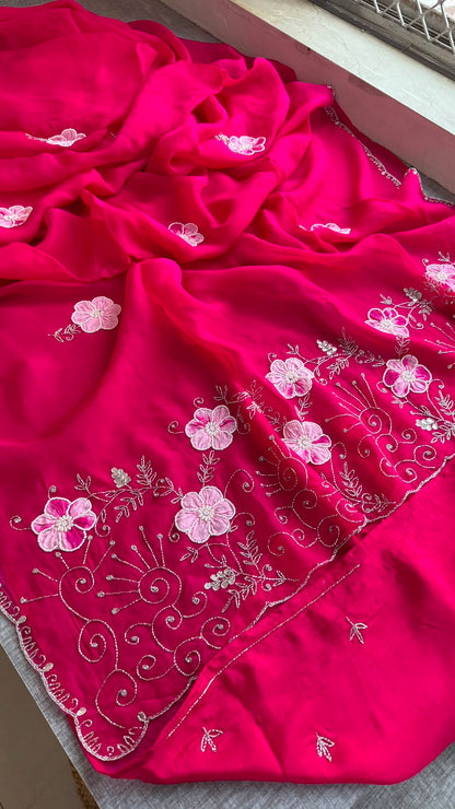 Pearl, Kutdana & Artisan Appliqué On Pure Soft Silk · 42 Artisan Hours of Work · The Meher Gul Edit