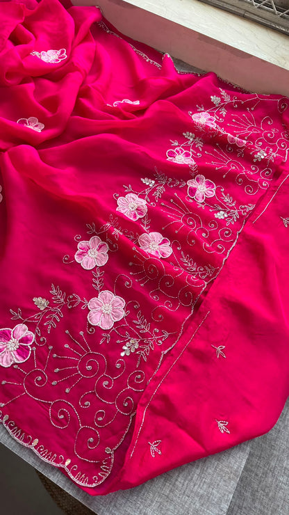 Pearl, Kutdana & Artisan Appliqué On Pure Soft Silk · 42 Artisan Hours of Work · The Meher Gul Edit