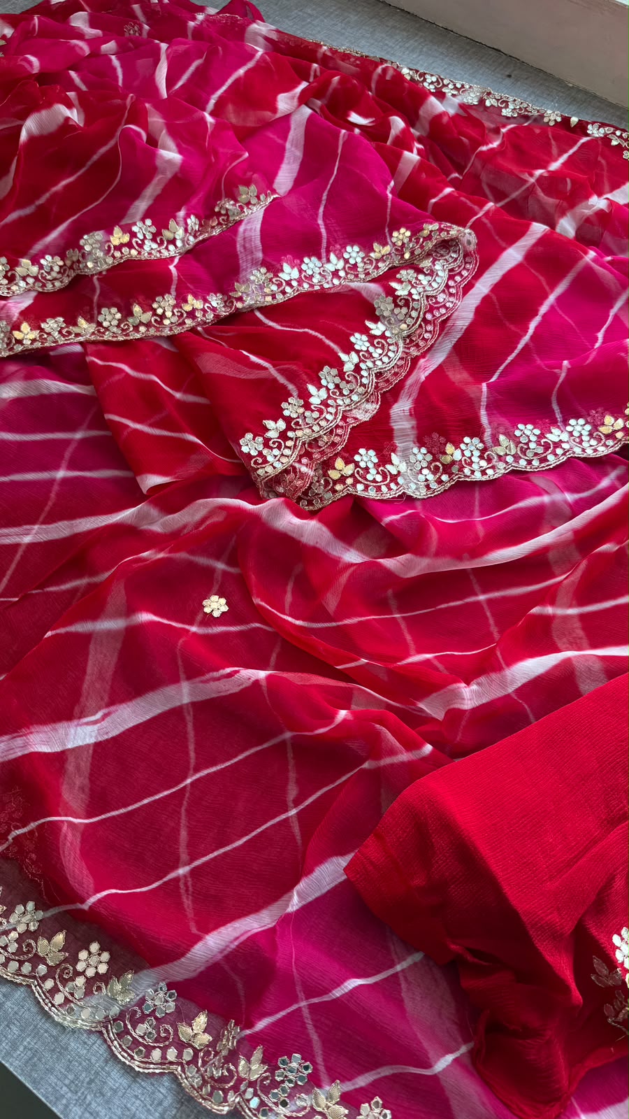 Gota Patti & Kutdana On Pure Chiffon Leheriya · 45 Artisan Hours of Work · The Rangrez Gul Edit