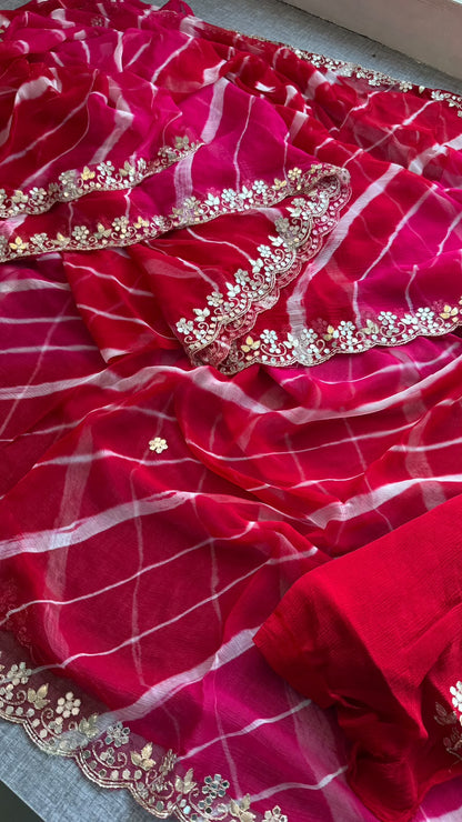 Gota Patti & Kutdana On Pure Chiffon Leheriya · 45 Artisan Hours of Work · The Rangrez Gul Edit