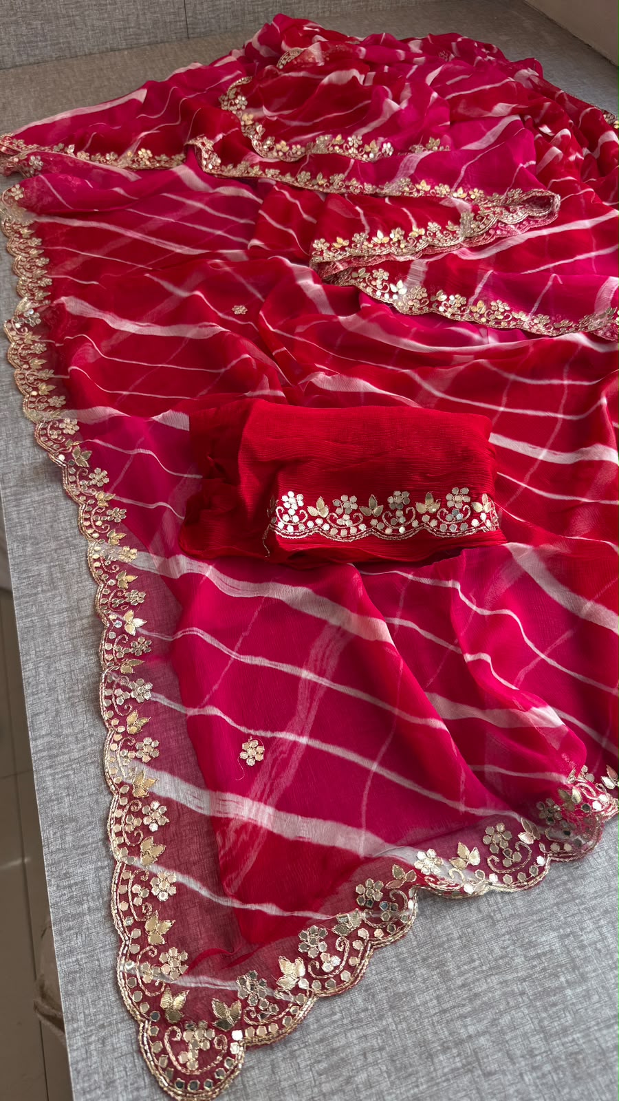 Gota Patti & Kutdana On Pure Chiffon Leheriya · 45 Artisan Hours of Work · The Rangrez Gul Edit
