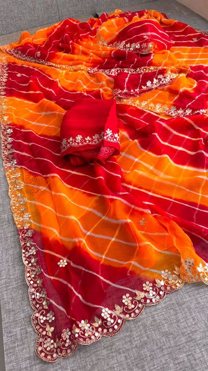 Gota Patti & Kutdana On Pure Chiffon Leheriya · 45 Artisan Hours of Work · The Rangrez Gul Edit