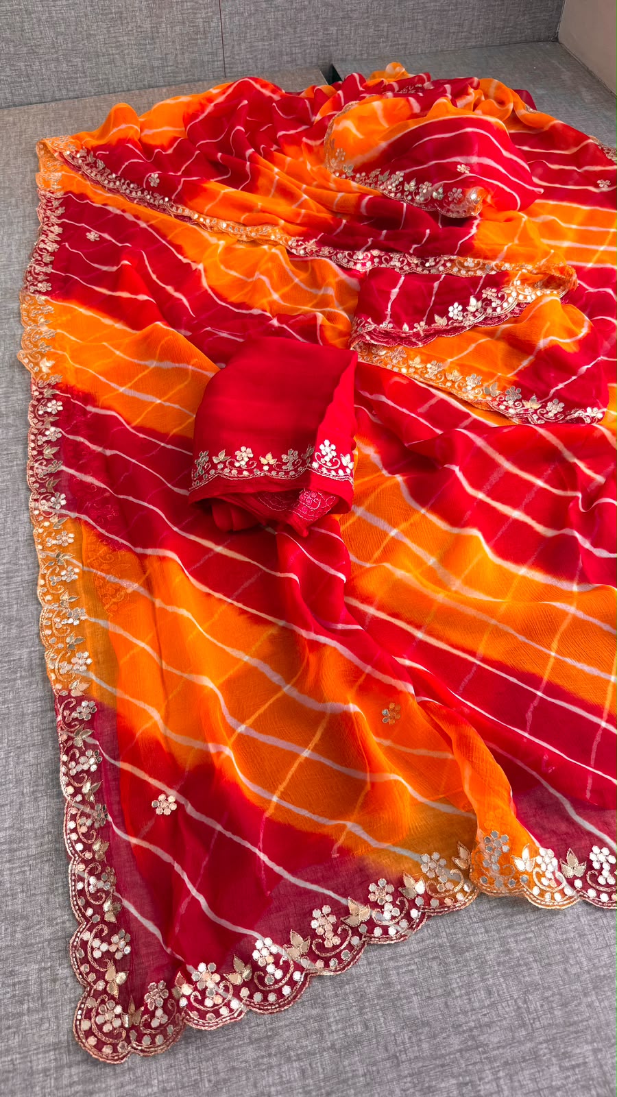 Gota Patti & Kutdana On Pure Chiffon Leheriya · 45 Artisan Hours of Work · The Rangrez Gul Edit