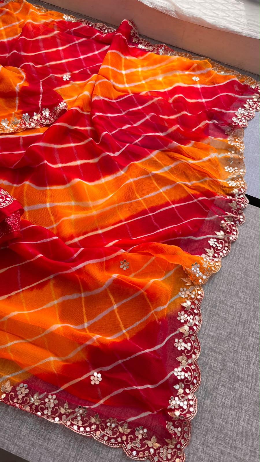 Gota Patti & Kutdana On Pure Chiffon Leheriya · 45 Artisan Hours of Work · The Rangrez Gul Edit