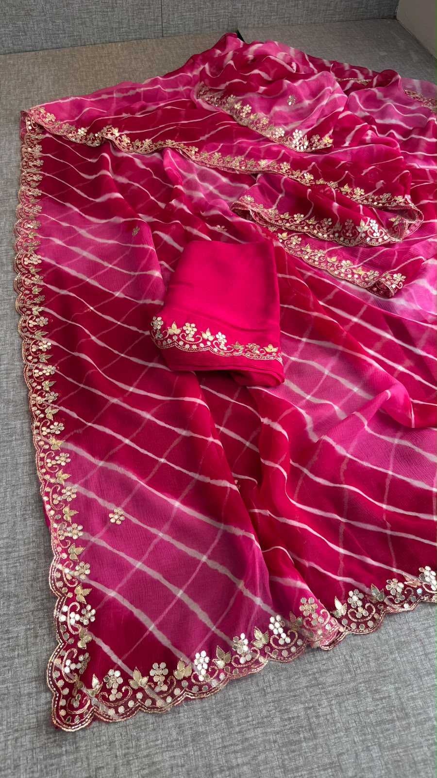 Gota Patti & Kutdana On Pure Chiffon Leheriya · 45 Artisan Hours of Work · The Rangrez Gul Edit