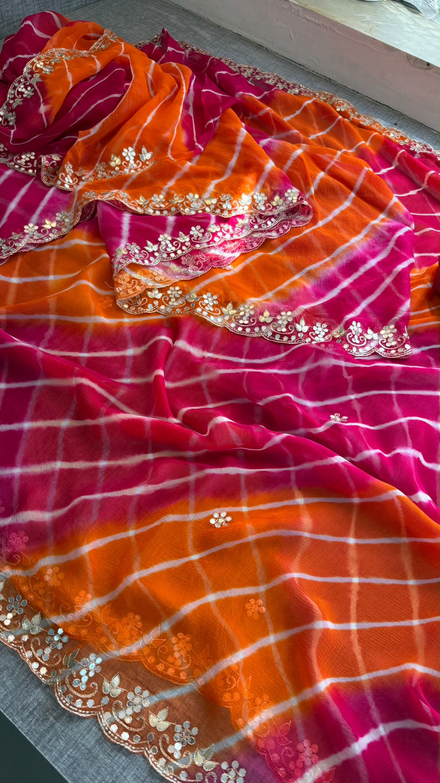 Gota Patti & Kutdana On Pure Chiffon Leheriya · 45 Artisan Hours of Work · The Rangrez Gul Edit