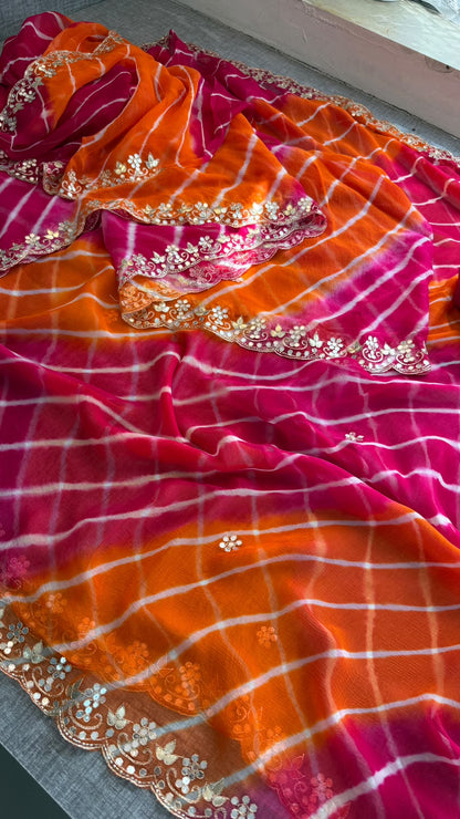 Gota Patti & Kutdana On Pure Chiffon Leheriya · 45 Artisan Hours of Work · The Rangrez Gul Edit