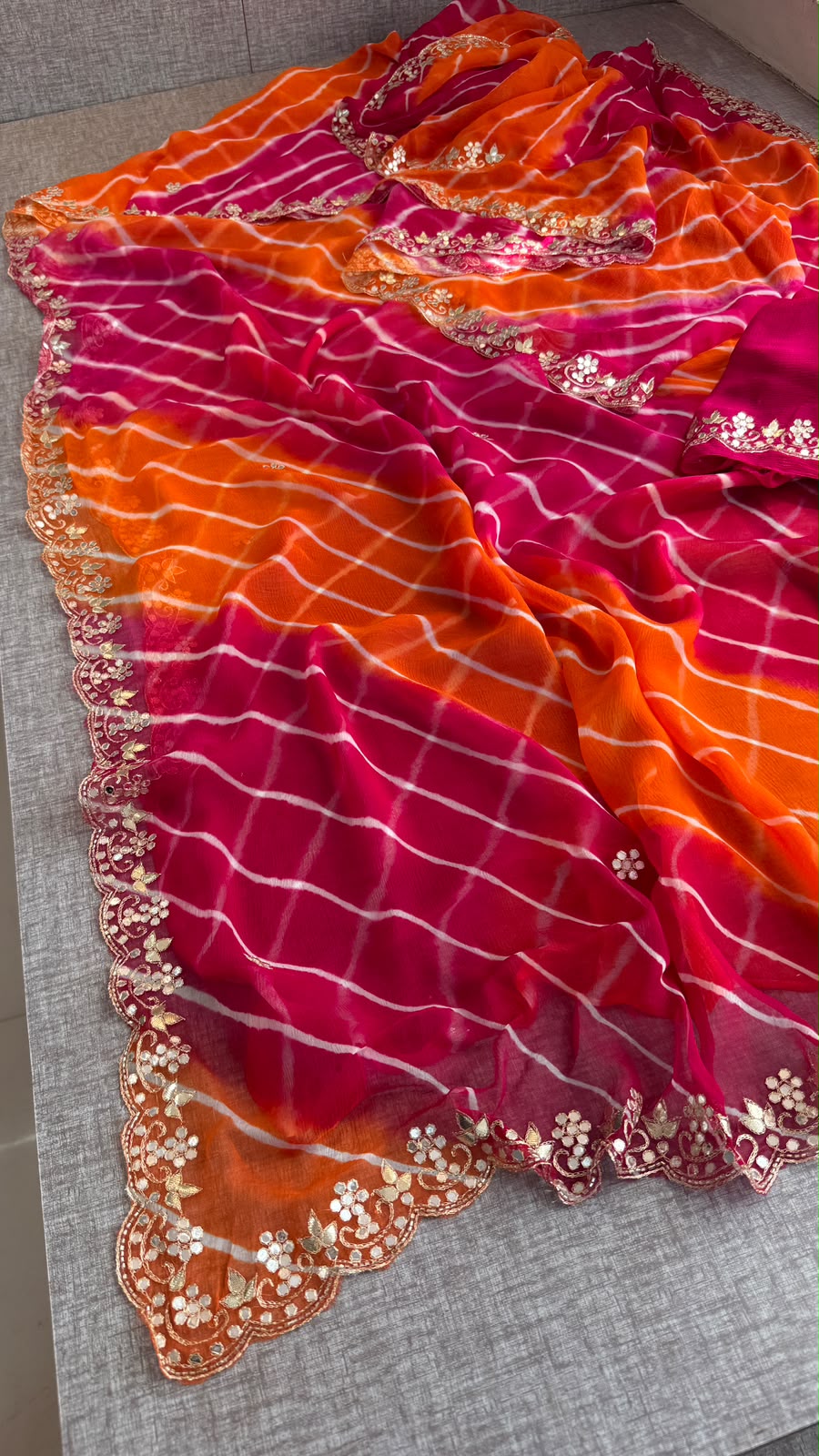 Gota Patti & Kutdana On Pure Chiffon Leheriya · 45 Artisan Hours of Work · The Rangrez Gul Edit