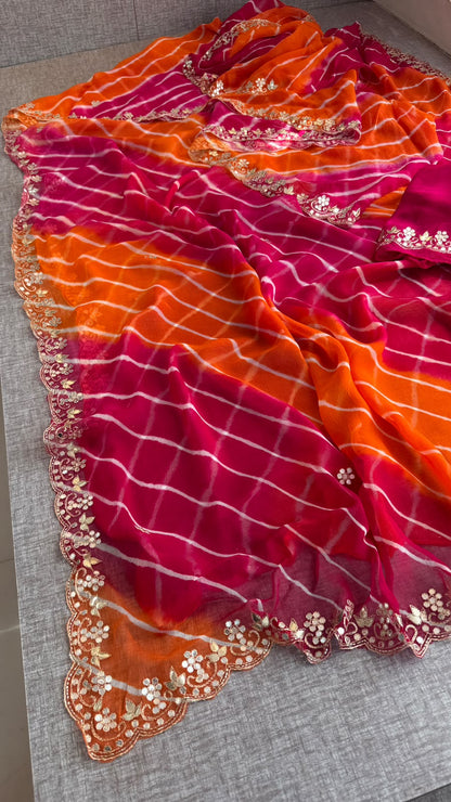 Gota Patti & Kutdana On Pure Chiffon Leheriya · 45 Artisan Hours of Work · The Rangrez Gul Edit