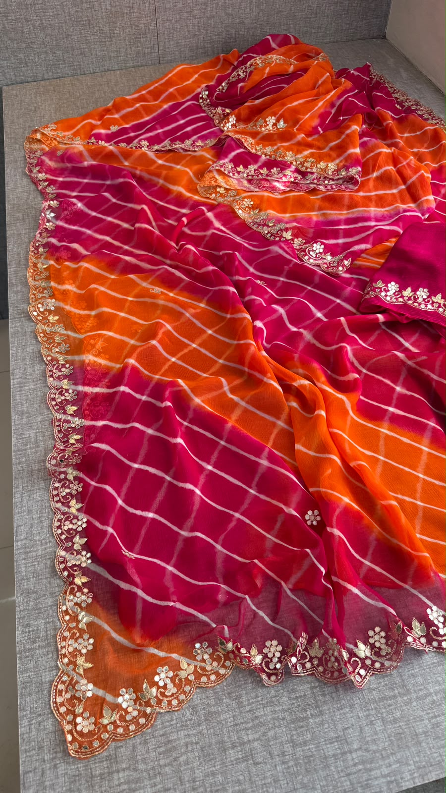 Gota Patti & Kutdana On Pure Chiffon Leheriya · 45 Artisan Hours of Work · The Rangrez Gul Edit
