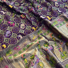 Pure Heavy Khaddi Georgette Saree with Bandhani & Meena Banarasi Weaving