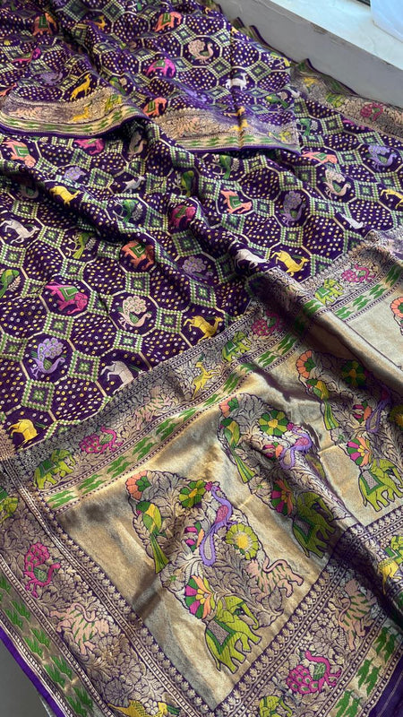 Pure Heavy Khaddi Georgette Saree with Bandhani & Meena Banarasi Weaving