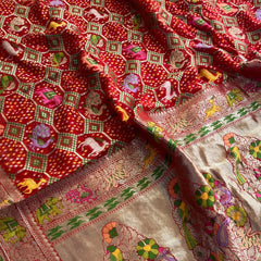 Pure Heavy Khaddi Georgette Saree with Bandhani & Meena Banarasi Weaving