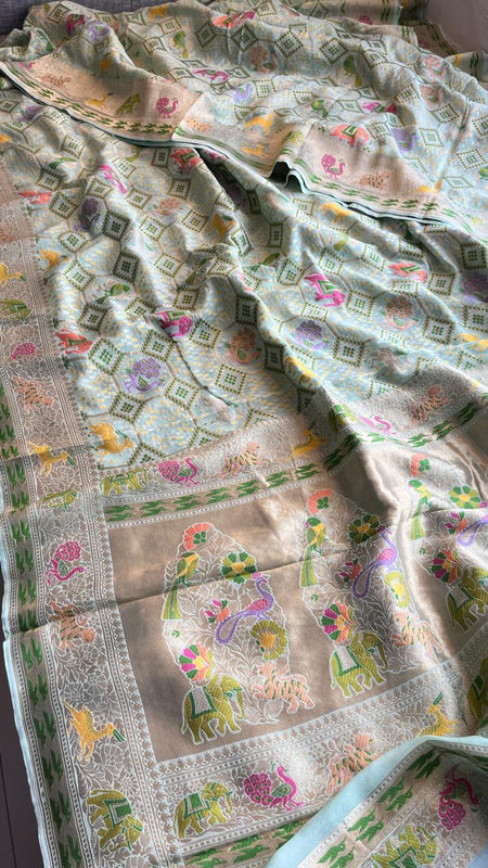 Pure Heavy Khaddi Georgette Saree with Bandhani & Meena Banarasi Weaving