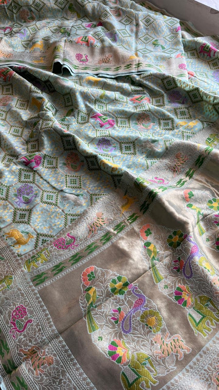 Pure Heavy Khaddi Georgette Saree with Bandhani & Meena Banarasi Weaving