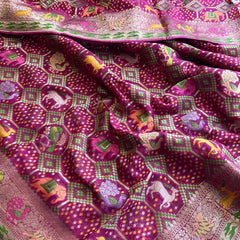 Pure Heavy Khaddi Georgette Saree with Bandhani & Meena Banarasi Weaving