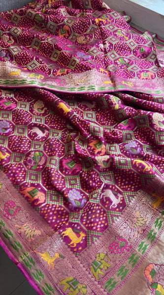 Pure Heavy Khaddi Georgette Saree with Bandhani & Meena Banarasi Weaving