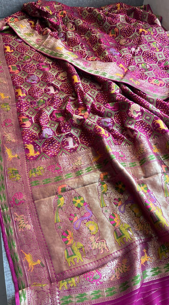 Pure Heavy Khaddi Georgette Saree with Bandhani & Meena Banarasi Weaving