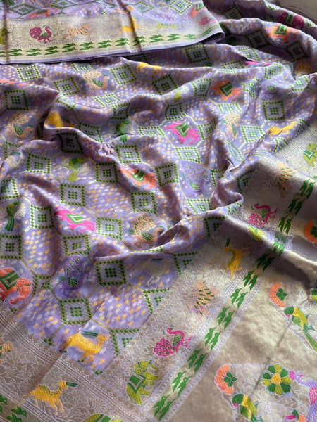 Pure Heavy Khaddi Georgette Saree with Bandhani & Meena Banarasi Weaving