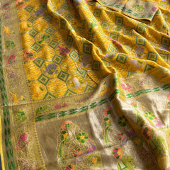Pure Heavy Khaddi Georgette Saree with Bandhani & Meena Banarasi Weaving