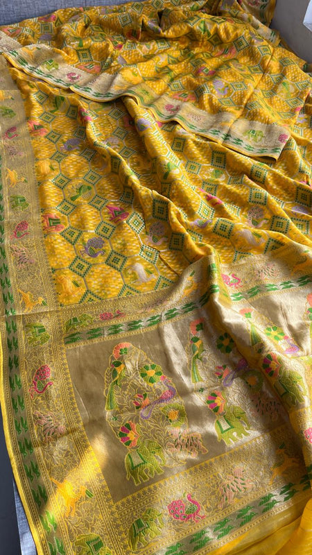 Pure Heavy Khaddi Georgette Saree with Bandhani & Meena Banarasi Weaving