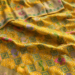 Pure Heavy Khaddi Georgette Saree with Bandhani & Meena Banarasi Weaving