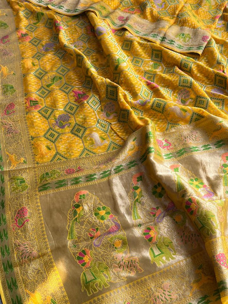 Pure Heavy Khaddi Georgette Saree with Bandhani & Meena Banarasi Weaving