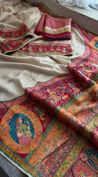 Pure Munga Tussar Silk Saree with Meena Banarasi Weaving