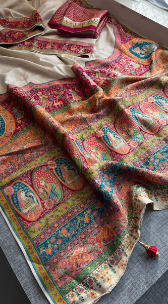 Pure Munga Tussar Silk Saree with Meena Banarasi Weaving
