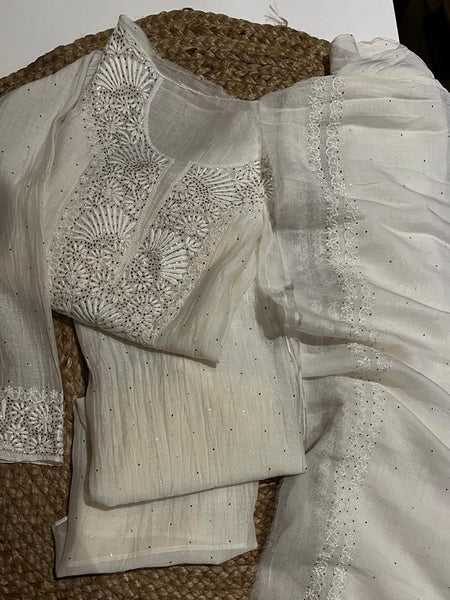 Dyeable Mul Chanderi Kurta Dupatta Set with Elegant Mukaish Work