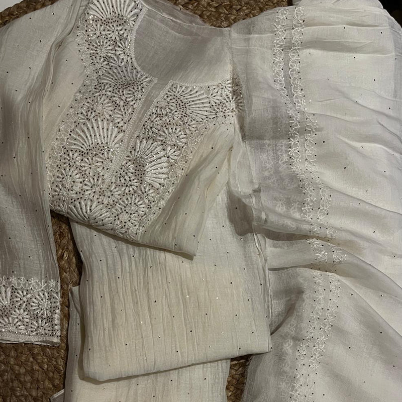 Dyeable Mul Chanderi Kurta Dupatta Set with Elegant Mukaish Work