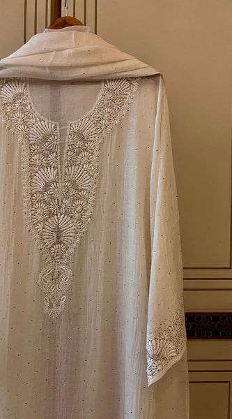 Dyeable Mul Chanderi Kurta Dupatta Set with Elegant Mukaish Work