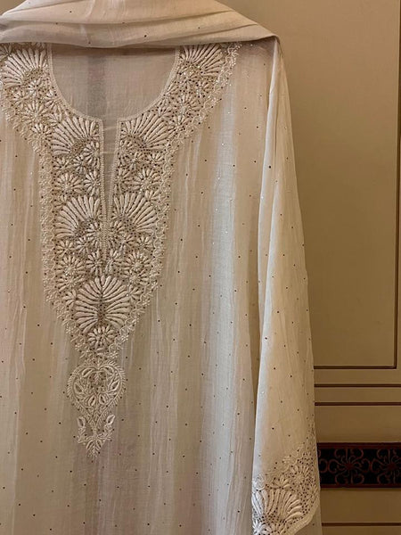 Dyeable Mul Chanderi Kurta Dupatta Set with Elegant Mukaish Work