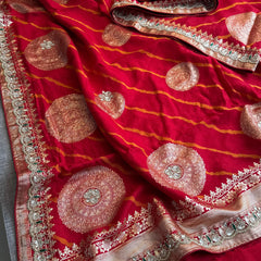 Munga Silk Saree with Zardozi & Pearl Embroidery