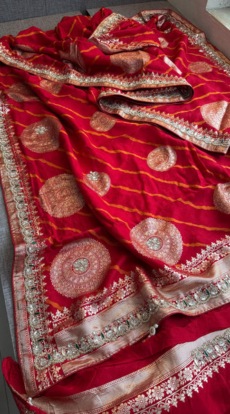 Munga Silk Saree with Zardozi & Pearl Embroidery