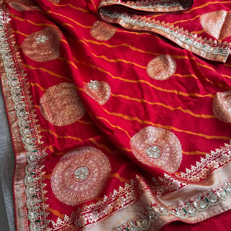 Munga Silk Saree with Zardozi & Pearl Embroidery