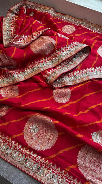 Munga Silk Saree with Zardozi & Pearl Embroidery