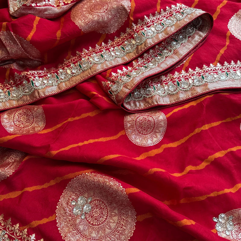 Munga Silk Saree with Zardozi & Pearl Embroidery