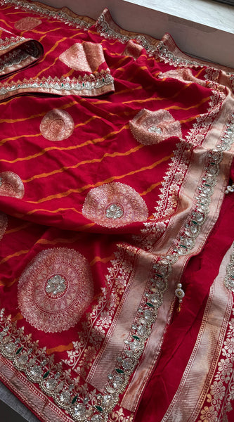Munga Silk Saree with Zardozi & Pearl Embroidery