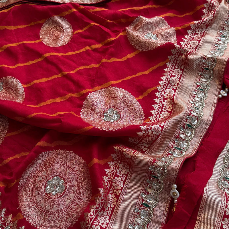Munga Silk Saree with Zardozi & Pearl Embroidery