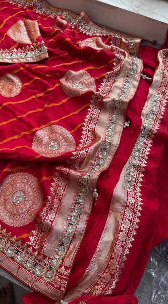 Munga Silk Saree with Zardozi & Pearl Embroidery