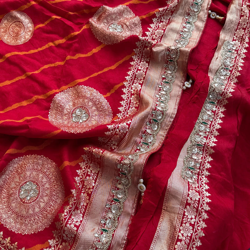 Munga Silk Saree with Zardozi & Pearl Embroidery