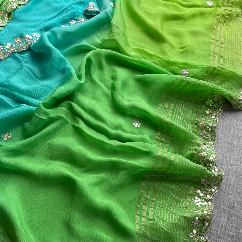 Chinon Crepe Saree with Kasab & Gotapatti Embroidery