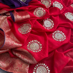 Munga Silk Banarasi Saree with Anchor, Pearl & Zardozi
