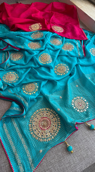 Munga Silk Banarasi Saree with Anchor, Pearl & Zardozi