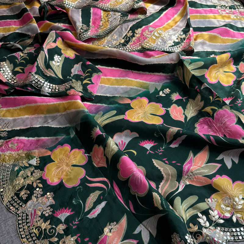 Munga Crepe Silk Saree with Kasab & Gotapatti Detailing