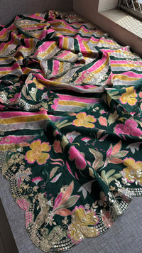 Munga Crepe Silk Saree with Kasab & Gotapatti Detailing