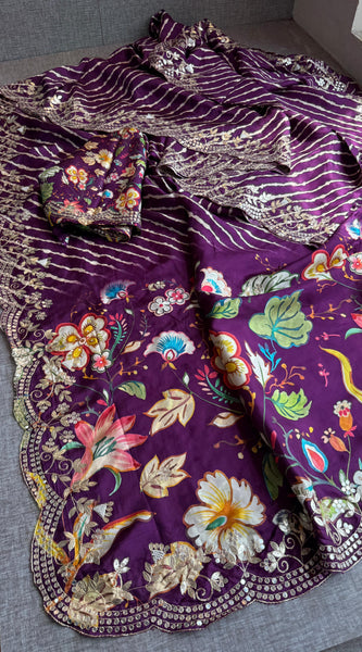 Munga Crepe Silk Saree with Kasab & Gotapatti Detailing