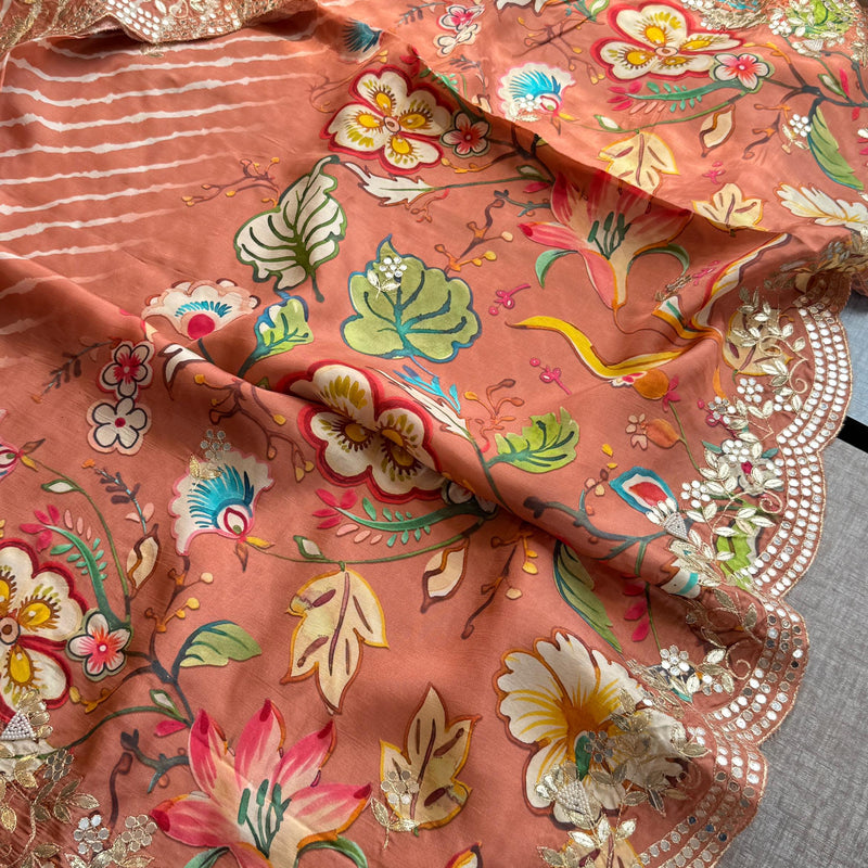 Munga Crepe Silk Saree with Kasab & Gotapatti Detailing