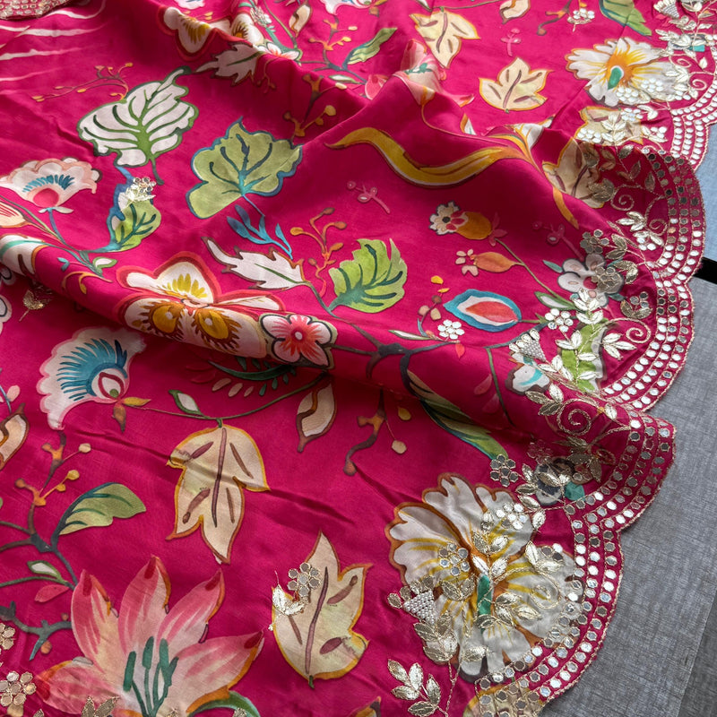Munga Crepe Silk Saree with Kasab & Gotapatti Detailing